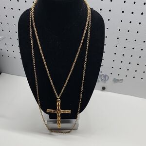 Gold-tobe Bamboo-Style Cross Layered Necklace
